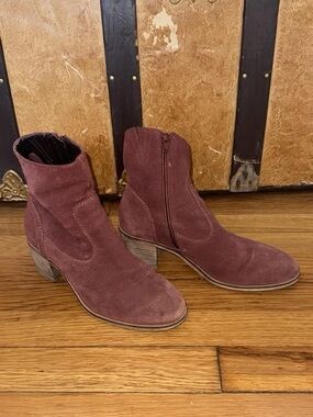 Crevo Burgundy Suede Ankle Booties with Side Zip